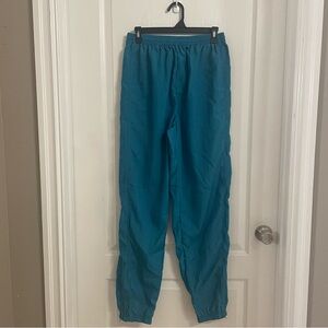 1990’s VTG Reebok Teal Swishy Nylon Track Pants Unisex Drawstring Pockets Sz L